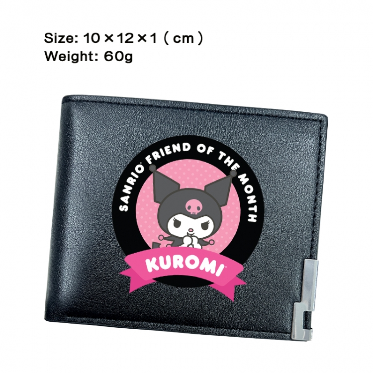 sanrio Anime Peripheral PU Half Fold Black Leather Wallet Zero Wallet 10x12x1cm