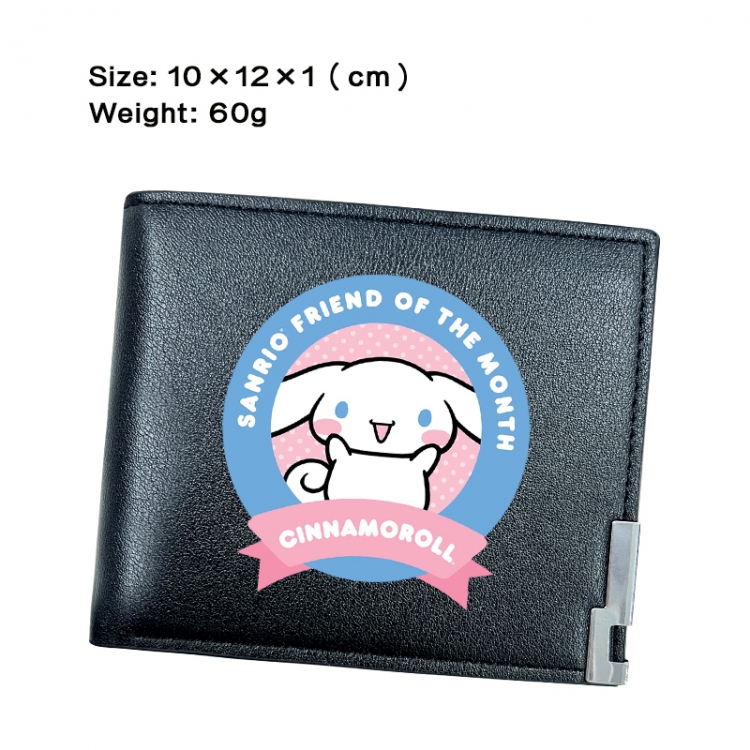 sanrio Anime Peripheral PU Half Fold Black Leather Wallet Zero Wallet 10x12x1cm