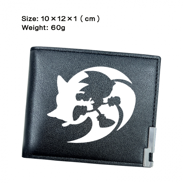 Sonic The Hedgehog Anime Peripheral PU Half Fold Black Leather Wallet Zero Wallet 10x12x1cm