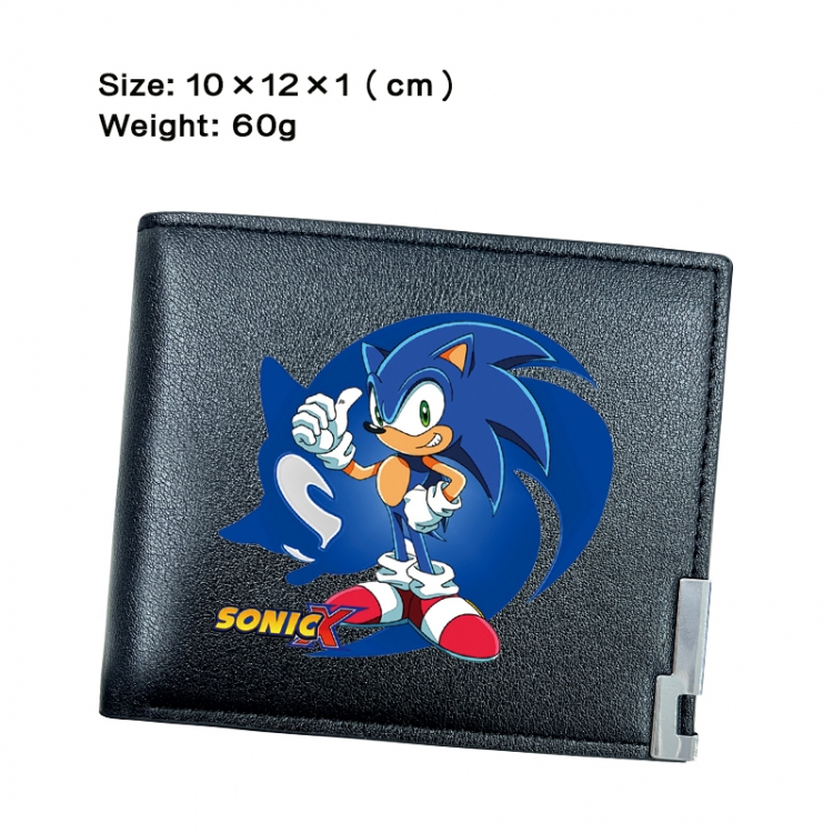 Sonic The Hedgehog Anime Peripheral PU Half Fold Black Leather Wallet Zero Wallet 10x12x1cm