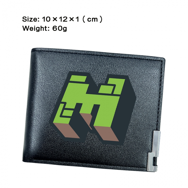 Minecraft Anime Peripheral PU Half Fold Black Leather Wallet Zero Wallet 10x12x1cm