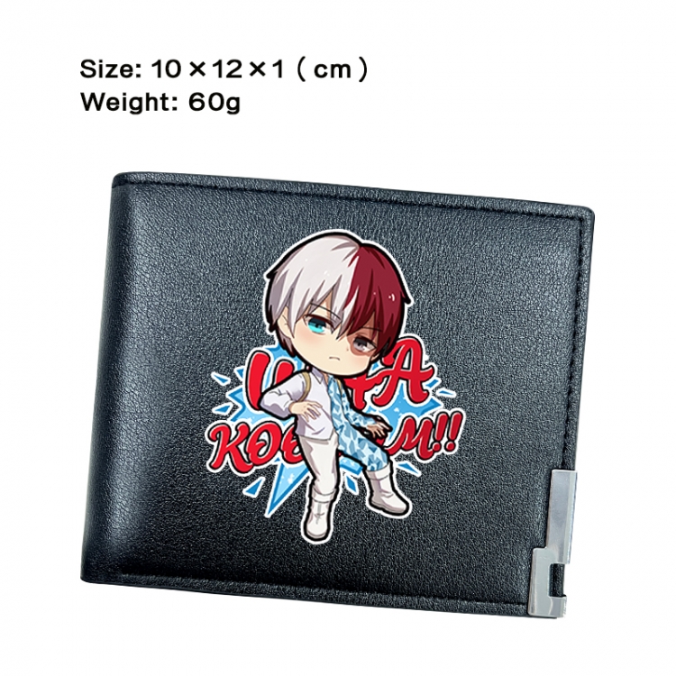 My Hero Academia Anime Peripheral PU Half Fold Black Leather Wallet Zero Wallet 10x12x1cm