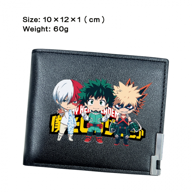 My Hero Academia Anime Peripheral PU Half Fold Black Leather Wallet Zero Wallet 10x12x1cm