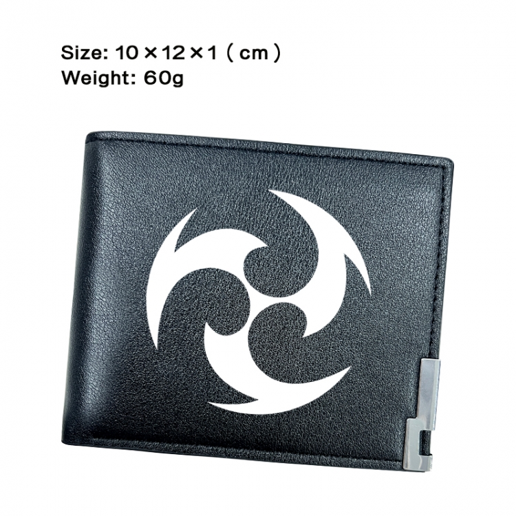 Genshin Impact Anime Peripheral PU Half Fold Black Leather Wallet Zero Wallet 10x12x1cm