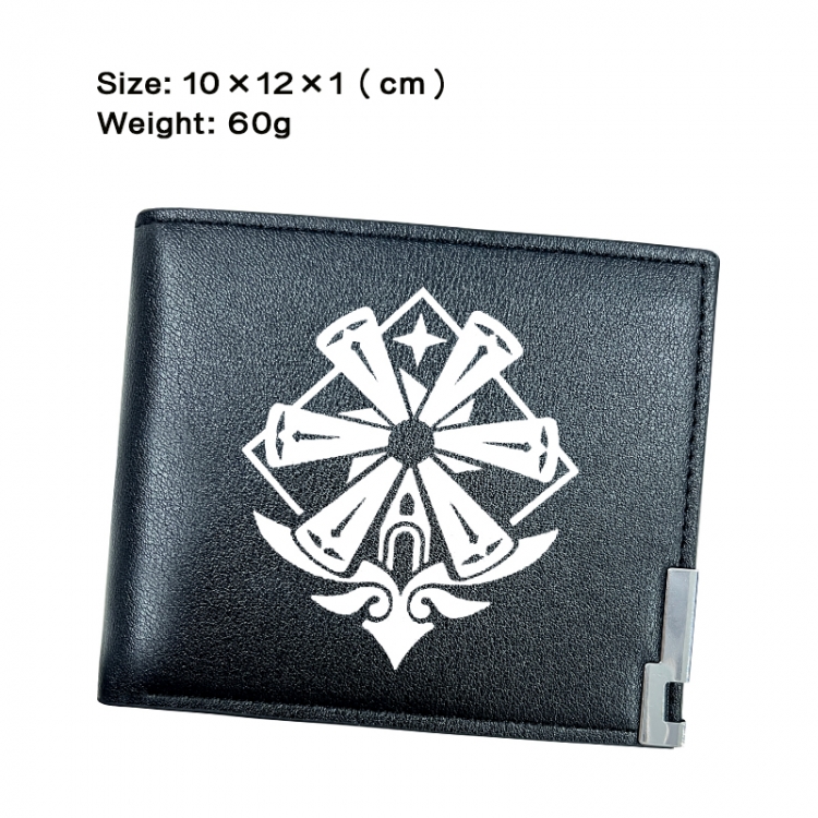 Genshin Impact Anime Peripheral PU Half Fold Black Leather Wallet Zero Wallet 10x12x1cm