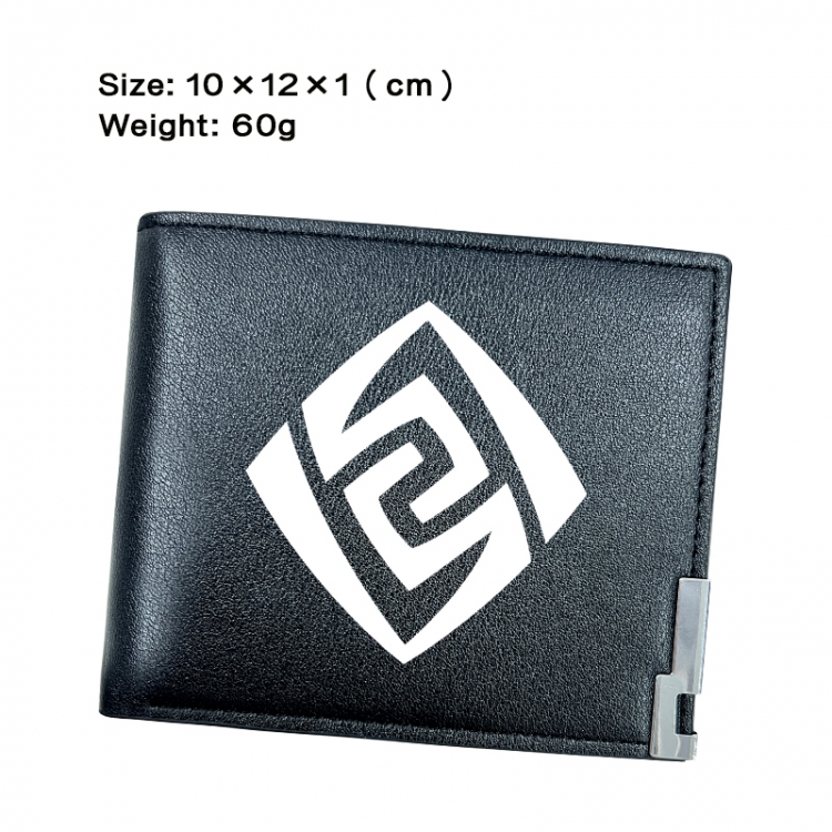 Genshin Impact Anime Peripheral PU Half Fold Black Leather Wallet Zero Wallet 10x12x1cm