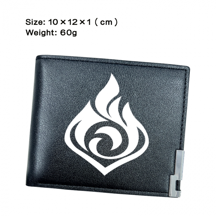 Genshin Impact Anime Peripheral PU Half Fold Black Leather Wallet Zero Wallet 10x12x1cm