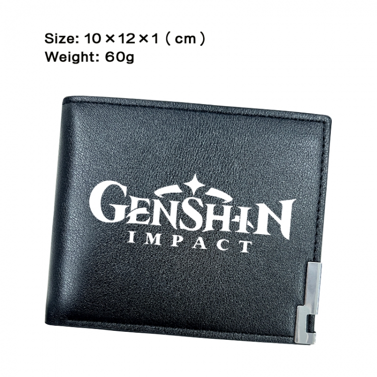 Genshin Impact Anime Peripheral PU Half Fold Black Leather Wallet Zero Wallet 10x12x1cm