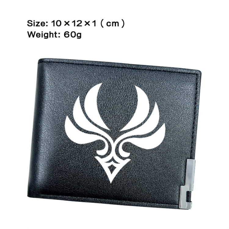 Genshin Impact Anime Peripheral PU Half Fold Black Leather Wallet Zero Wallet 10x12x1cm