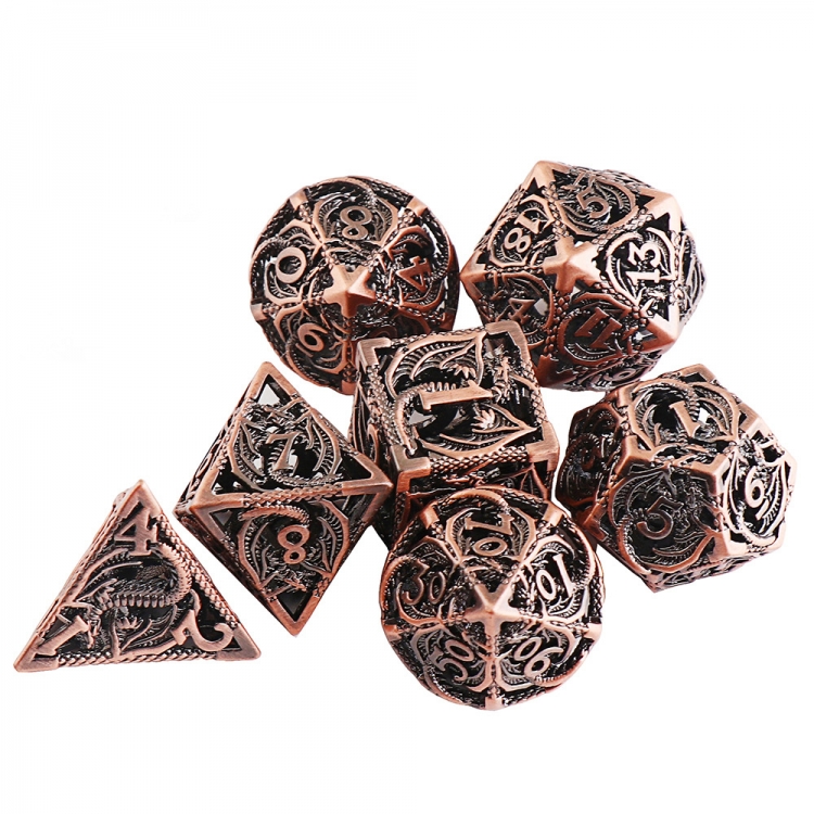 Dungeons Dragons Copper metal dice creative hollowed out board game multi sided dice a set of 7