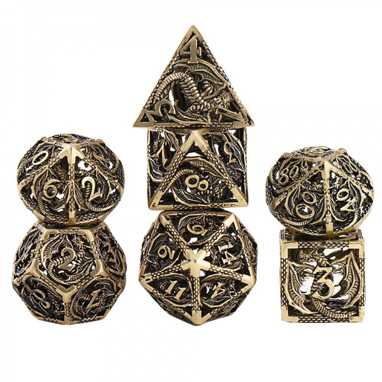 Dungeons &amp; Dragons Copper metal dice creative hollowed out board game multi sided dice a set of 7