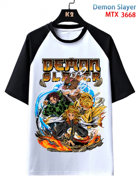 Demon Slayer Kimets Anime raglan sleeve cotton T-shirt from XS to 3XL MTX-3668-1
