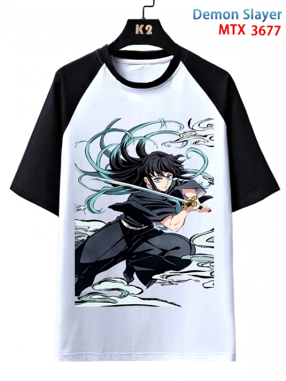 Demon Slayer Kimets Anime raglan sleeve cotton T-shirt from XS to 3XL MTX-3677-1