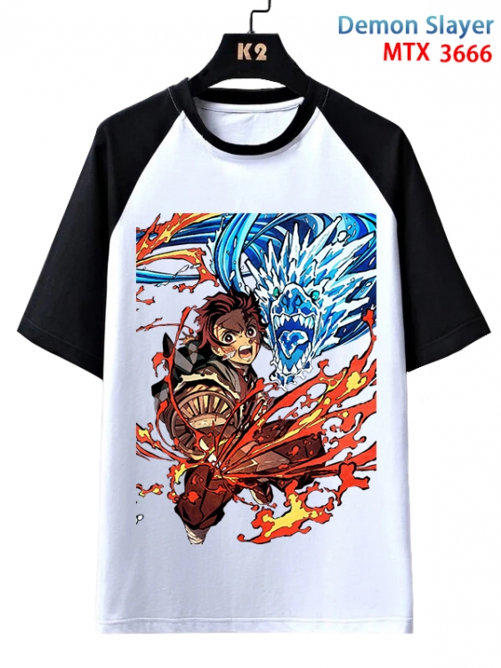 Demon Slayer Kimets Anime raglan sleeve cotton T-shirt from XS to 3XL MTX-3666-1