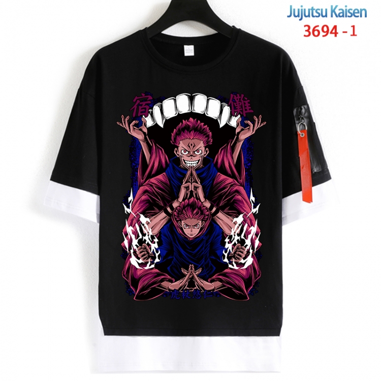 Jujutsu Kaisen Cotton Crew Neck Fake Two-Piece Short Sleeve T-Shirt from S to 4XL  HM-3694-1