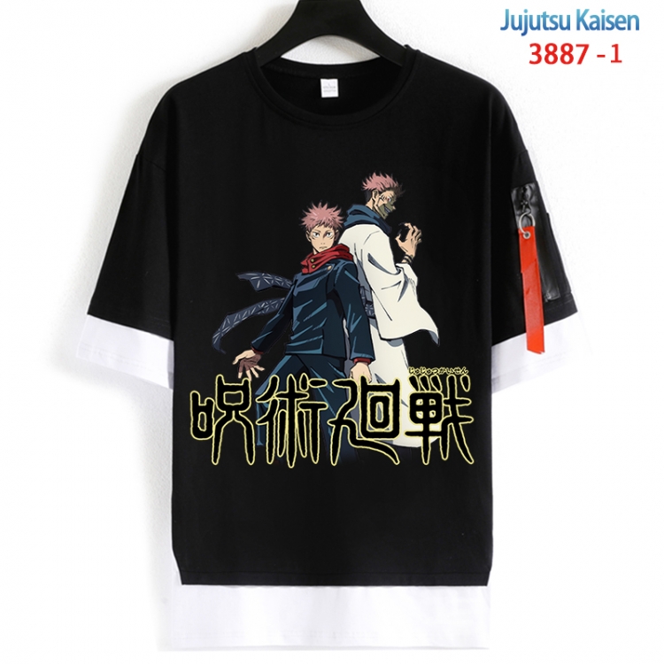 Jujutsu Kaisen Cotton Crew Neck Fake Two-Piece Short Sleeve T-Shirt from S to 4XL  HM-3887-1