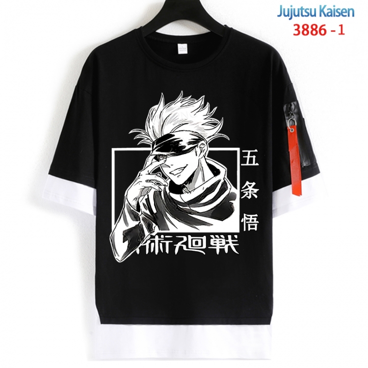 Jujutsu Kaisen Cotton Crew Neck Fake Two-Piece Short Sleeve T-Shirt from S to 4XL HM-3886-1