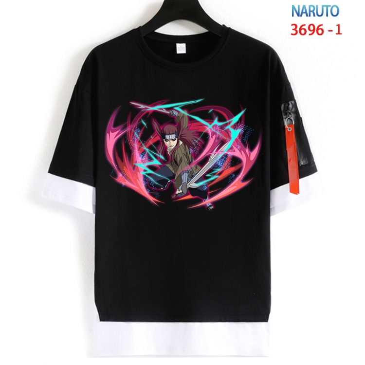 Naruto Cotton Crew Neck Fake Two-Piece Short Sleeve T-Shirt from S to 4XL HM-3696-1