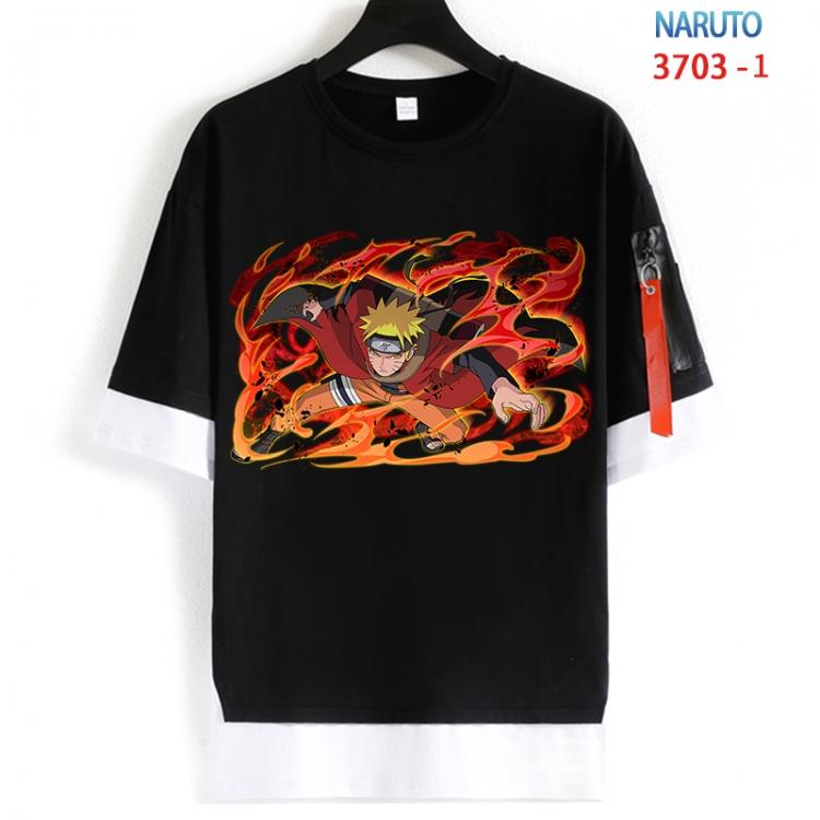 Naruto Cotton Crew Neck Fake Two-Piece Short Sleeve T-Shirt from S to 4XL  HM-3703-1