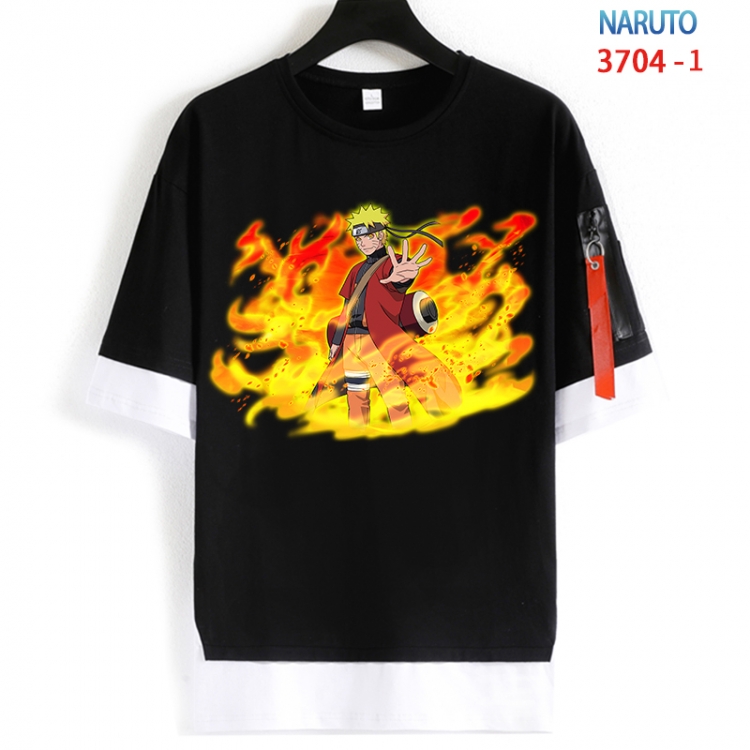 Naruto Cotton Crew Neck Fake Two-Piece Short Sleeve T-Shirt from S to 4XL HM-3704-1