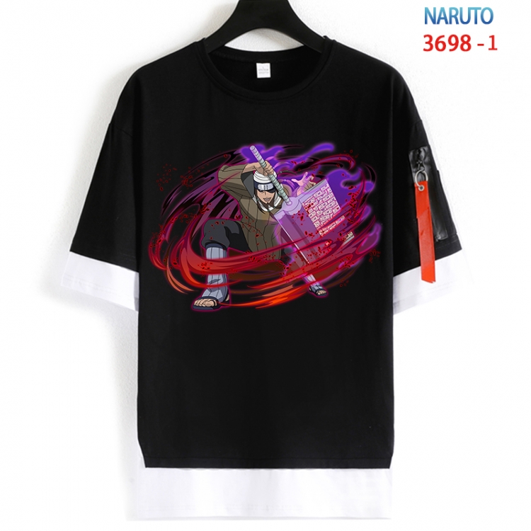 Naruto Cotton Crew Neck Fake Two-Piece Short Sleeve T-Shirt from S to 4XL HM-3698-1