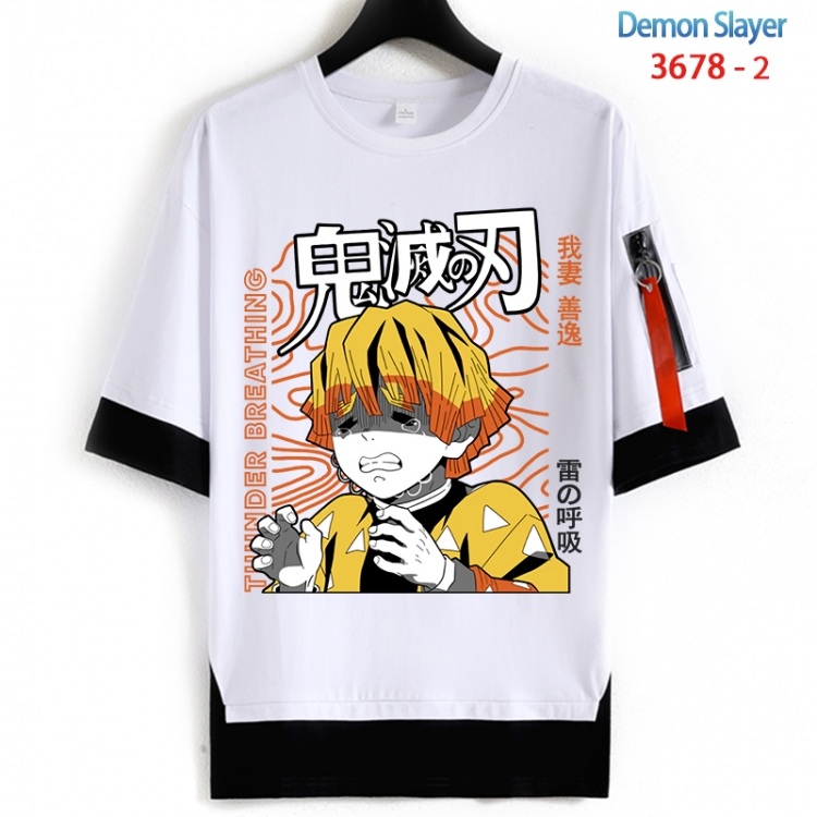 Demon Slayer Kimets Cotton Crew Neck Fake Two-Piece Short Sleeve T-Shirt from S to 4XL  HM-3678-2