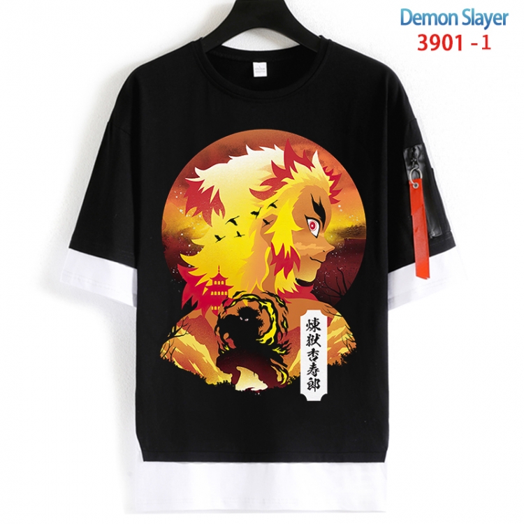 Demon Slayer Kimets Cotton Crew Neck Fake Two-Piece Short Sleeve T-Shirt from S to 4XL HM-3901-1