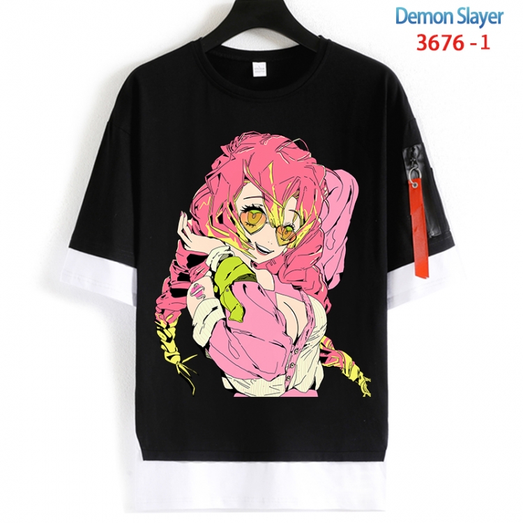 Demon Slayer Kimets Cotton Crew Neck Fake Two-Piece Short Sleeve T-Shirt from S to 4XL HM-3676-1