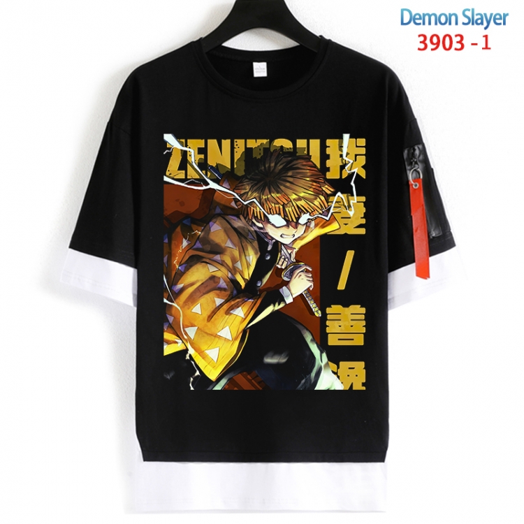 Demon Slayer Kimets Cotton Crew Neck Fake Two-Piece Short Sleeve T-Shirt from S to 4XL  HM-3903-1