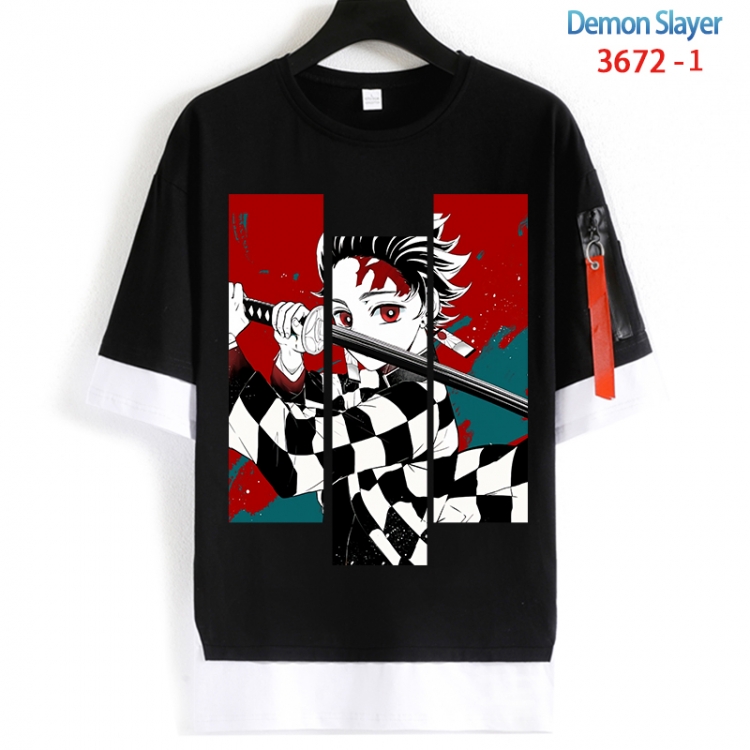 Demon Slayer Kimets Cotton Crew Neck Fake Two-Piece Short Sleeve T-Shirt from S to 4XL HM-3672-1