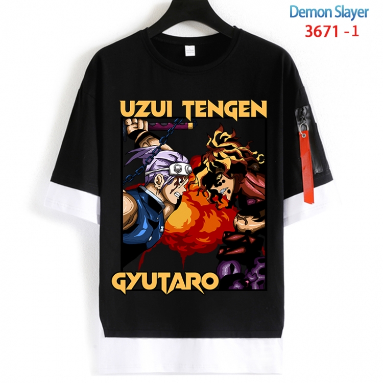 Demon Slayer Kimets Cotton Crew Neck Fake Two-Piece Short Sleeve T-Shirt from S to 4XL HM-3671-1