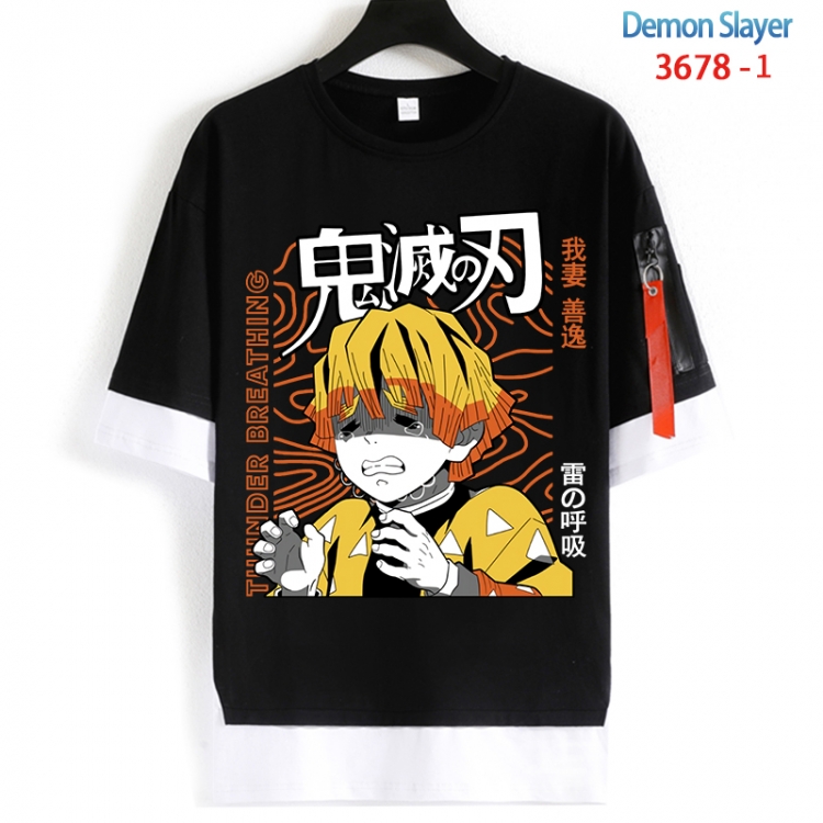 Demon Slayer Kimets Cotton Crew Neck Fake Two-Piece Short Sleeve T-Shirt from S to 4XL  HM-3678-1