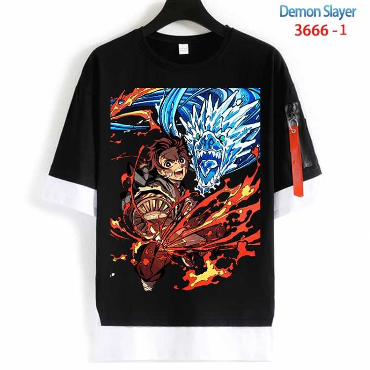 Demon Slayer Kimets Cotton Crew Neck Fake Two-Piece Short Sleeve T-Shirt from S to 4XL HM-3666-1