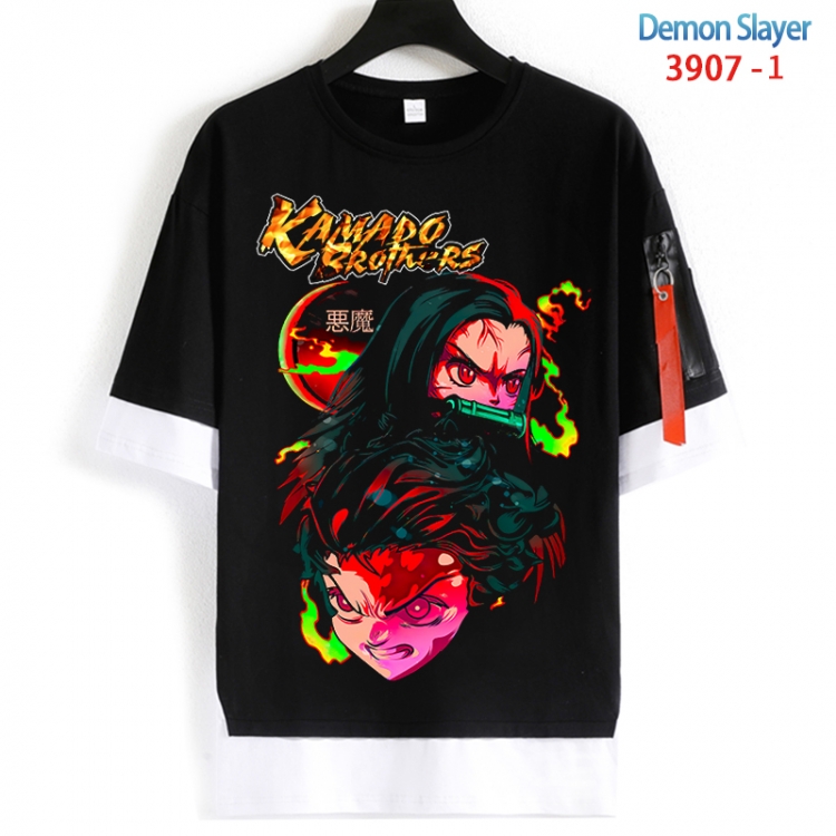 Demon Slayer Kimets Cotton Crew Neck Fake Two-Piece Short Sleeve T-Shirt from S to 4XL HM-3907-1