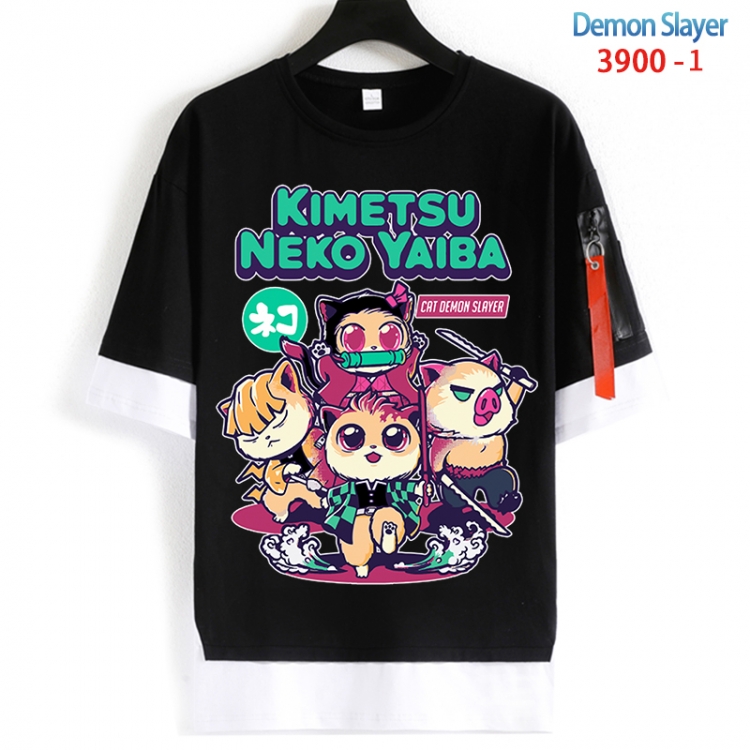 Demon Slayer Kimets Cotton Crew Neck Fake Two-Piece Short Sleeve T-Shirt from S to 4XL HM-3900-1