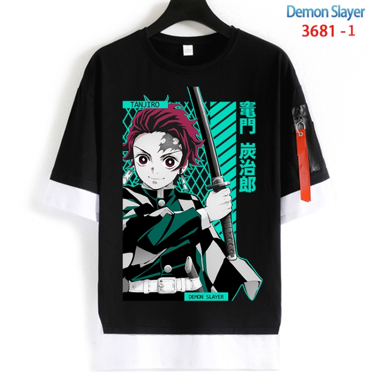 Demon Slayer Kimets Cotton Crew Neck Fake Two-Piece Short Sleeve T-Shirt from S to 4XL  HM-3681-1