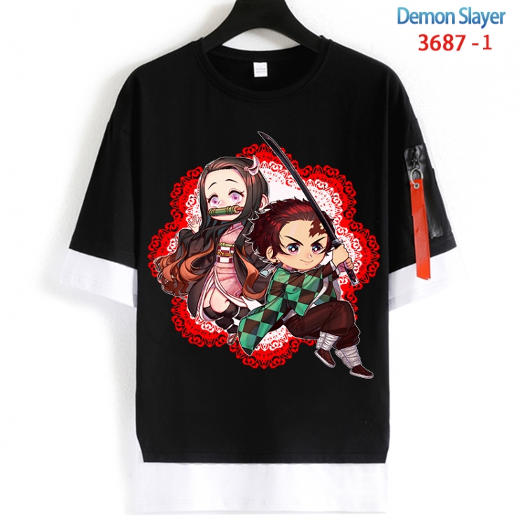 Demon Slayer Kimets Cotton Crew Neck Fake Two-Piece Short Sleeve T-Shirt from S to 4XL HM-3687-1