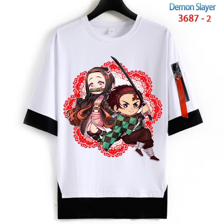 Demon Slayer Kimets Cotton Crew Neck Fake Two-Piece Short Sleeve T-Shirt from S to 4XL  HM-3687-2