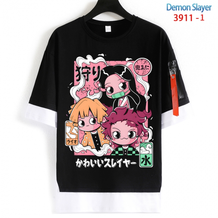 Demon Slayer Kimets Cotton Crew Neck Fake Two-Piece Short Sleeve T-Shirt from S to 4XL HM-3911-1