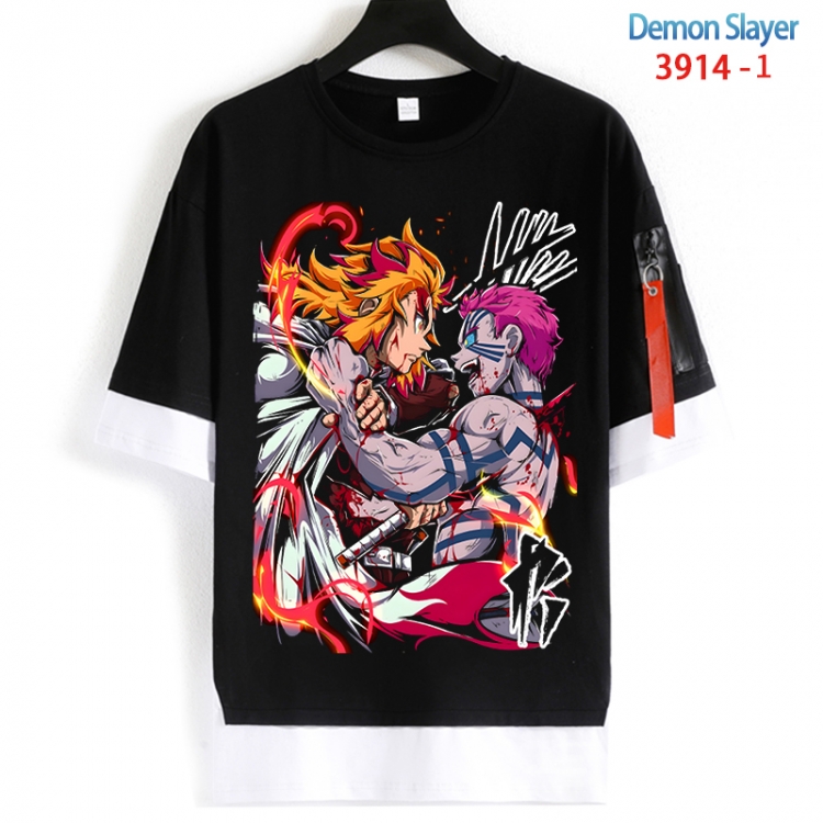 Demon Slayer Kimets Cotton Crew Neck Fake Two-Piece Short Sleeve T-Shirt from S to 4XL HM-3914-1