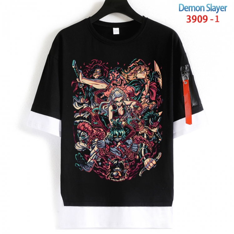 Demon Slayer Kimets Cotton Crew Neck Fake Two-Piece Short Sleeve T-Shirt from S to 4XL  HM-3909-1