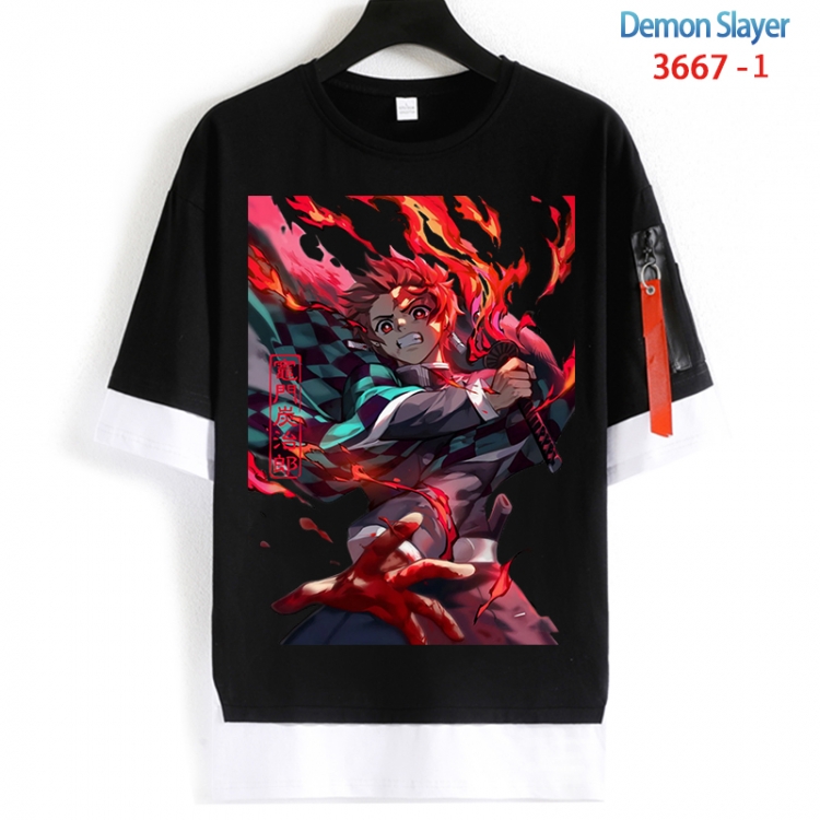 Demon Slayer Kimets Cotton Crew Neck Fake Two-Piece Short Sleeve T-Shirt from S to 4XL HM-3667-1