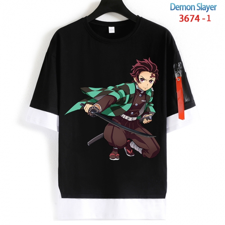 Demon Slayer Kimets Cotton Crew Neck Fake Two-Piece Short Sleeve T-Shirt from S to 4XL HM-3674-1