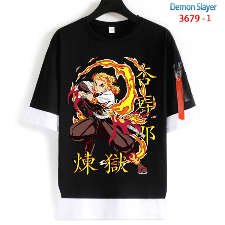 Demon Slayer Kimets Cotton Crew Neck Fake Two-Piece Short Sleeve T-Shirt from S to 4XL HM-3679-1