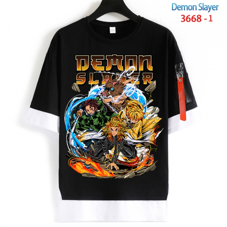 Demon Slayer Kimets Cotton Crew Neck Fake Two-Piece Short Sleeve T-Shirt from S to 4XL HM-3668-1