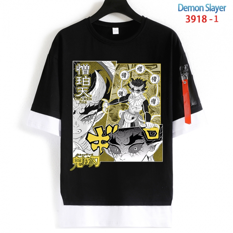 Demon Slayer Kimets Cotton Crew Neck Fake Two-Piece Short Sleeve T-Shirt from S to 4XL HM-3918-1