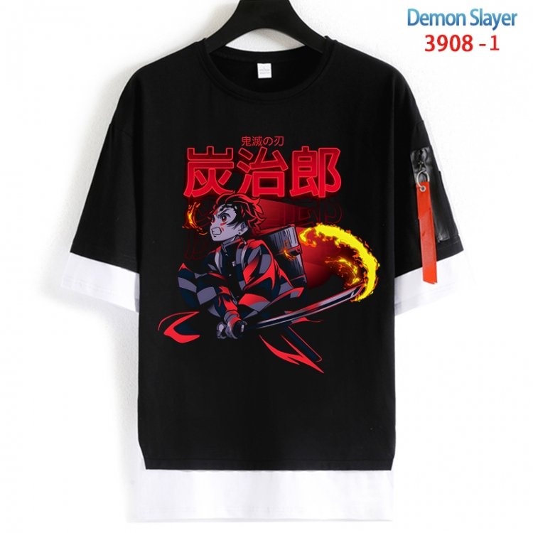 Demon Slayer Kimets Cotton Crew Neck Fake Two-Piece Short Sleeve T-Shirt from S to 4XL  HM-3908-1