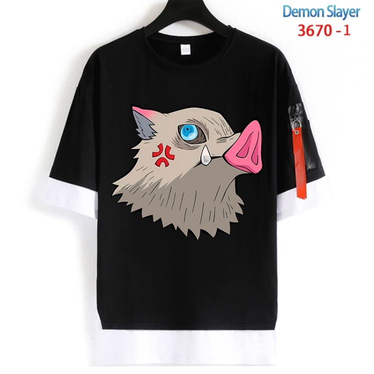 Demon Slayer Kimets Cotton Crew Neck Fake Two-Piece Short Sleeve T-Shirt from S to 4XL HM-3670-1