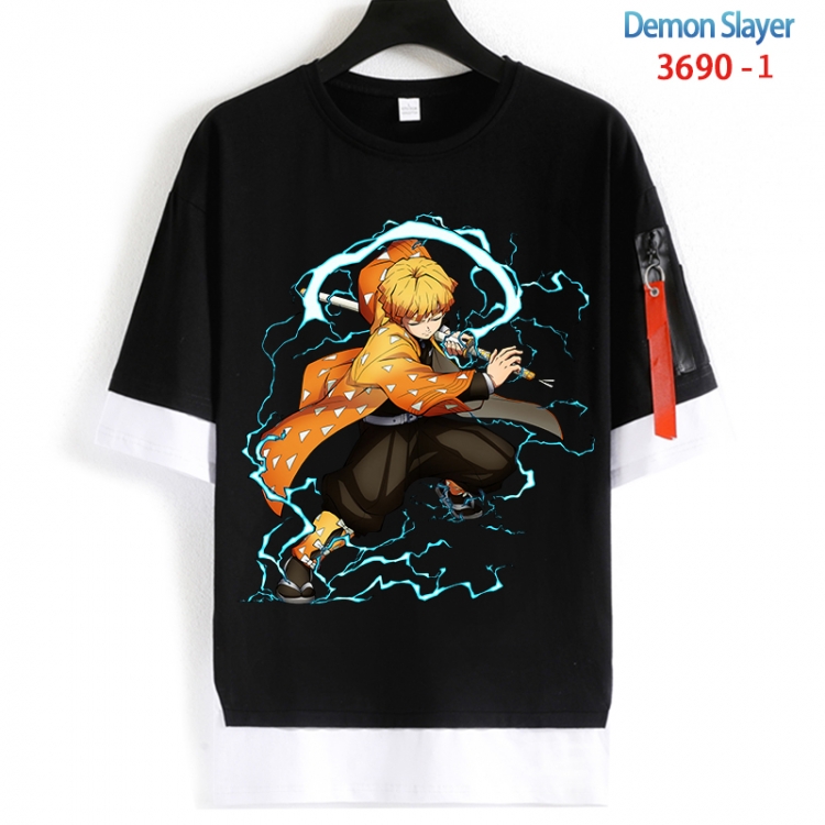 Demon Slayer Kimets Cotton Crew Neck Fake Two-Piece Short Sleeve T-Shirt from S to 4XL  HM-3690-1