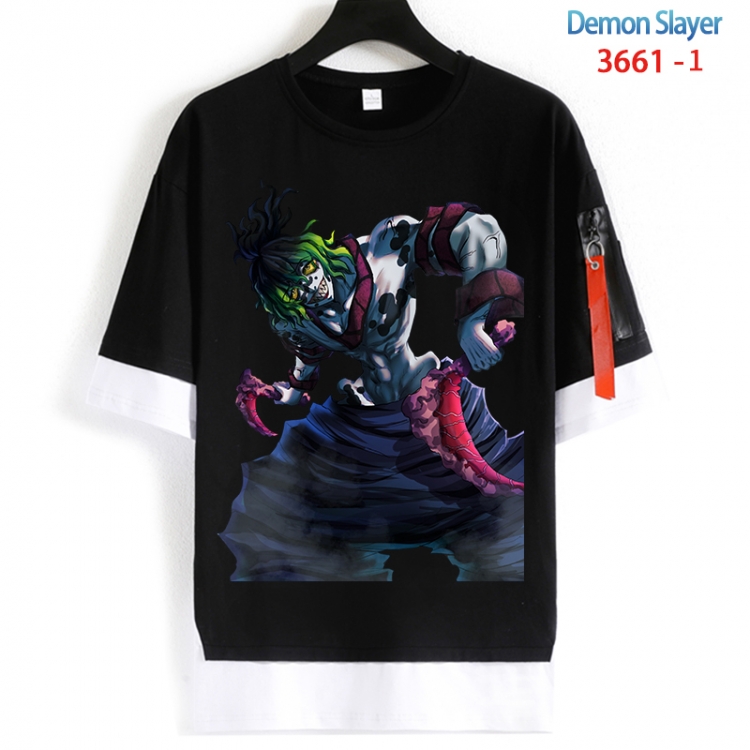 Demon Slayer Kimets Cotton Crew Neck Fake Two-Piece Short Sleeve T-Shirt from S to 4XL HM-3661-1